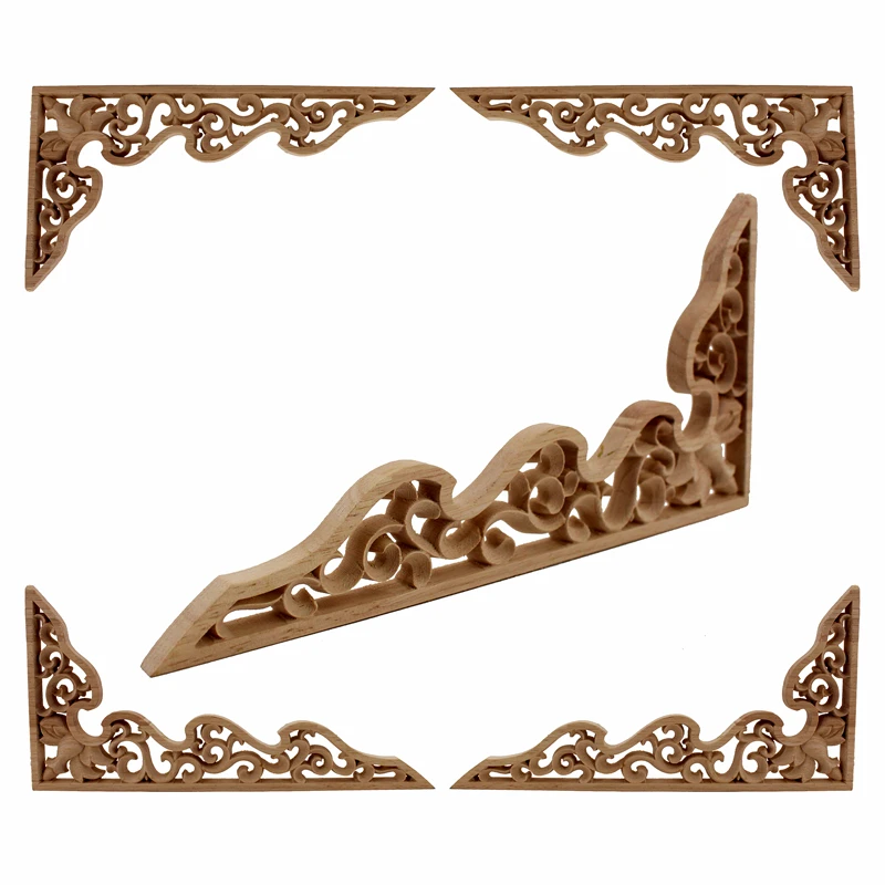 

VZLX HOT SALE Rubber Wood Oak Carved Corner Onlay Applique Furniture Vintage Home Decoration Accessories Door Decor DIY Figurine
