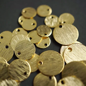 

PINJEAS 10pcs gold plate handmade brushed matt round shape single hole for diy jewelry findings