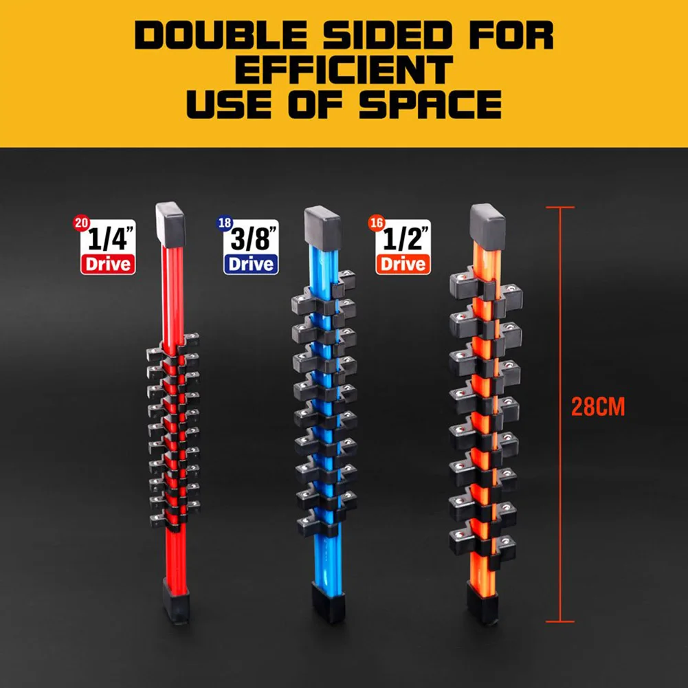 

3 Pcs Double Sided Socket Organizer Rail Rack Holder 1/4 3/8 1/2 Inch Industrial Tool SDF-SHIP