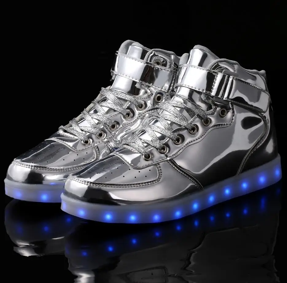 Strongshen 25-45 размер/USB заряжаемые кроссовки Led детская обувь с подсветкой дети случайные мальчики и девочки светящиеся кроссовки обувь - Цвет: Серебристый