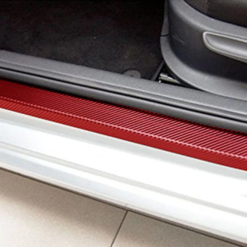 4pcs/set 3D Carbon Fiber Car Door Sill Scuff Cover Sticker Anti Scratch Red