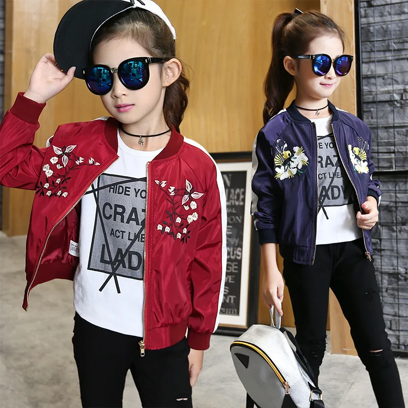 

Spring New Pattern Girl Motion Solid Color Embroidery Girl Stand Lead Loose Baseball Shirts Kids Clothing