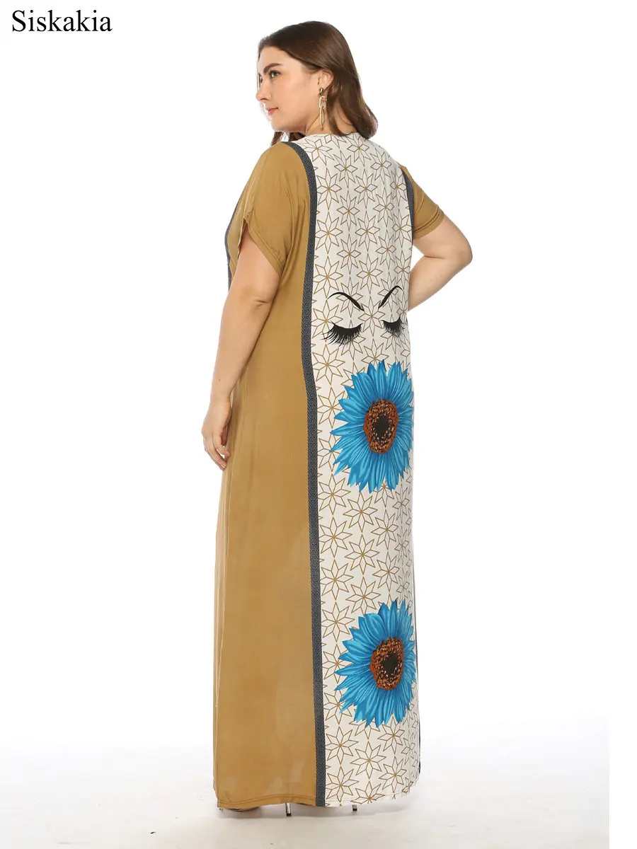 Siskakia Retro Maxi Long Dress Women Flower Print Big Size Viscose Fabric Summer Dresses V neck Short Sleeve Size XXL XXXL 2019 (7)