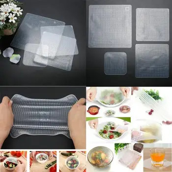 

4pcs Food Fresh Keeping Stretch Wrap Kitchen Tools Reusable Silicone Food Wraps Seal Vacuum Cover Stretch Lid Kitchen Accessory