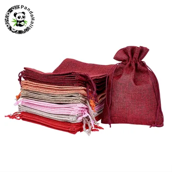 

30pcs Mixed Color Burlap Packing Pouches Drawstring Bags, Mixed Style,13.5x9.5cm