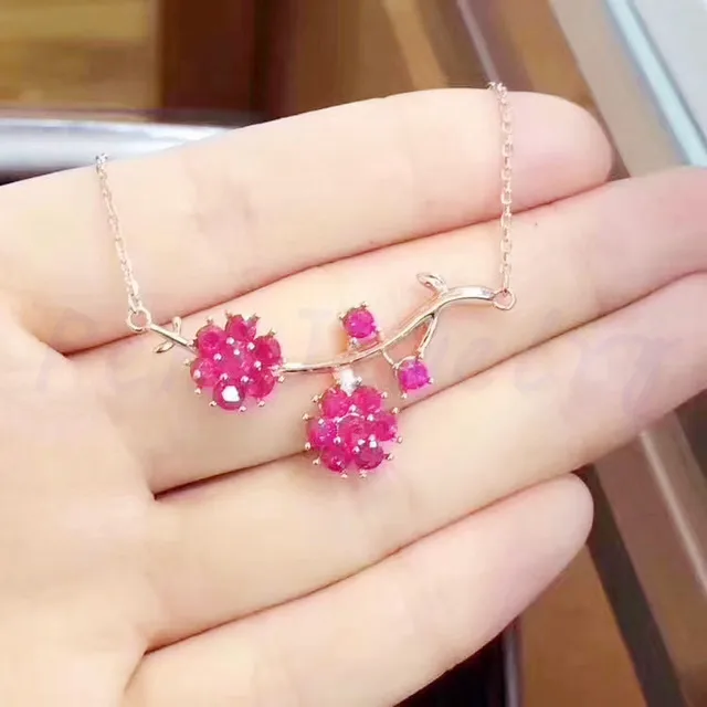 Natural ruby necklace with pendant Free shipping Natural real ruby 925