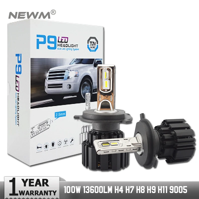 2 шт. H4 9003 100 Вт 13600LM P9 светодиодные фары CSP чипы белый 6000K H/L луч передние лампы |