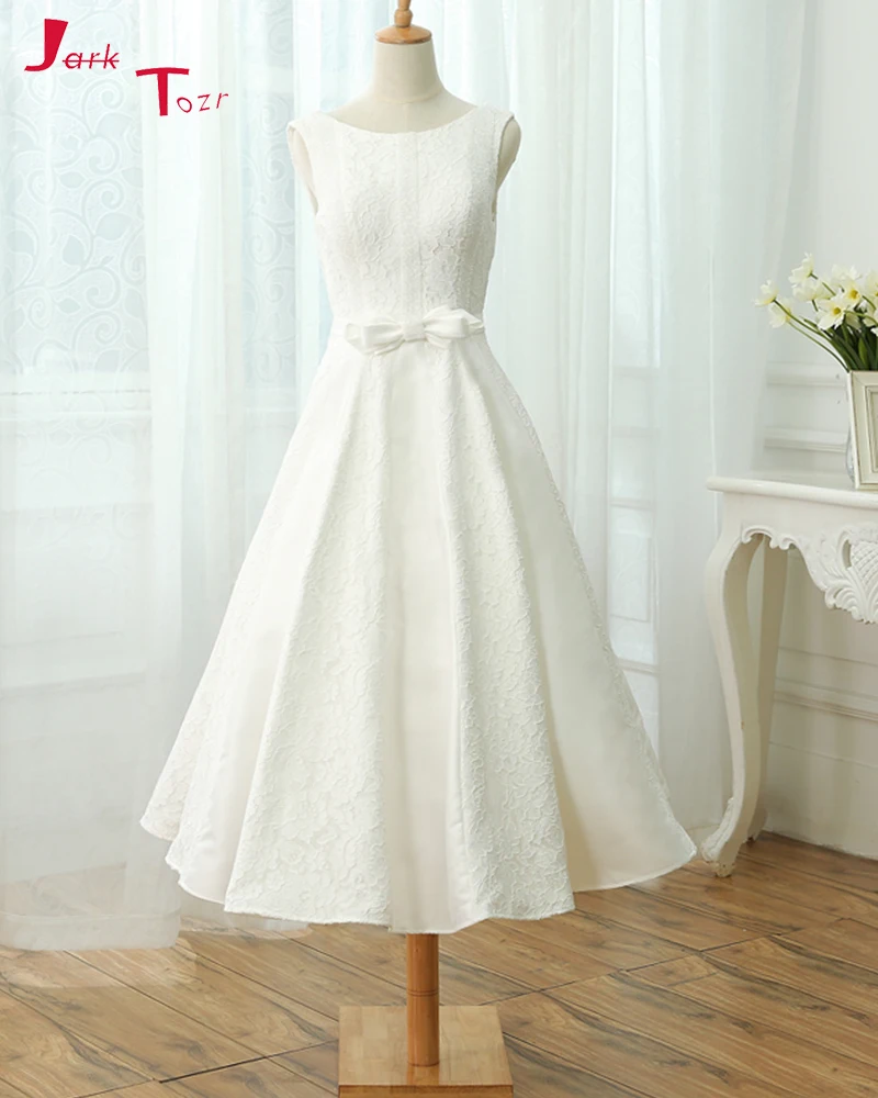 Jark Tozr Белое кружево Свадебные платья А 2019 лук талии до колена Robe de Mariage Роскошные