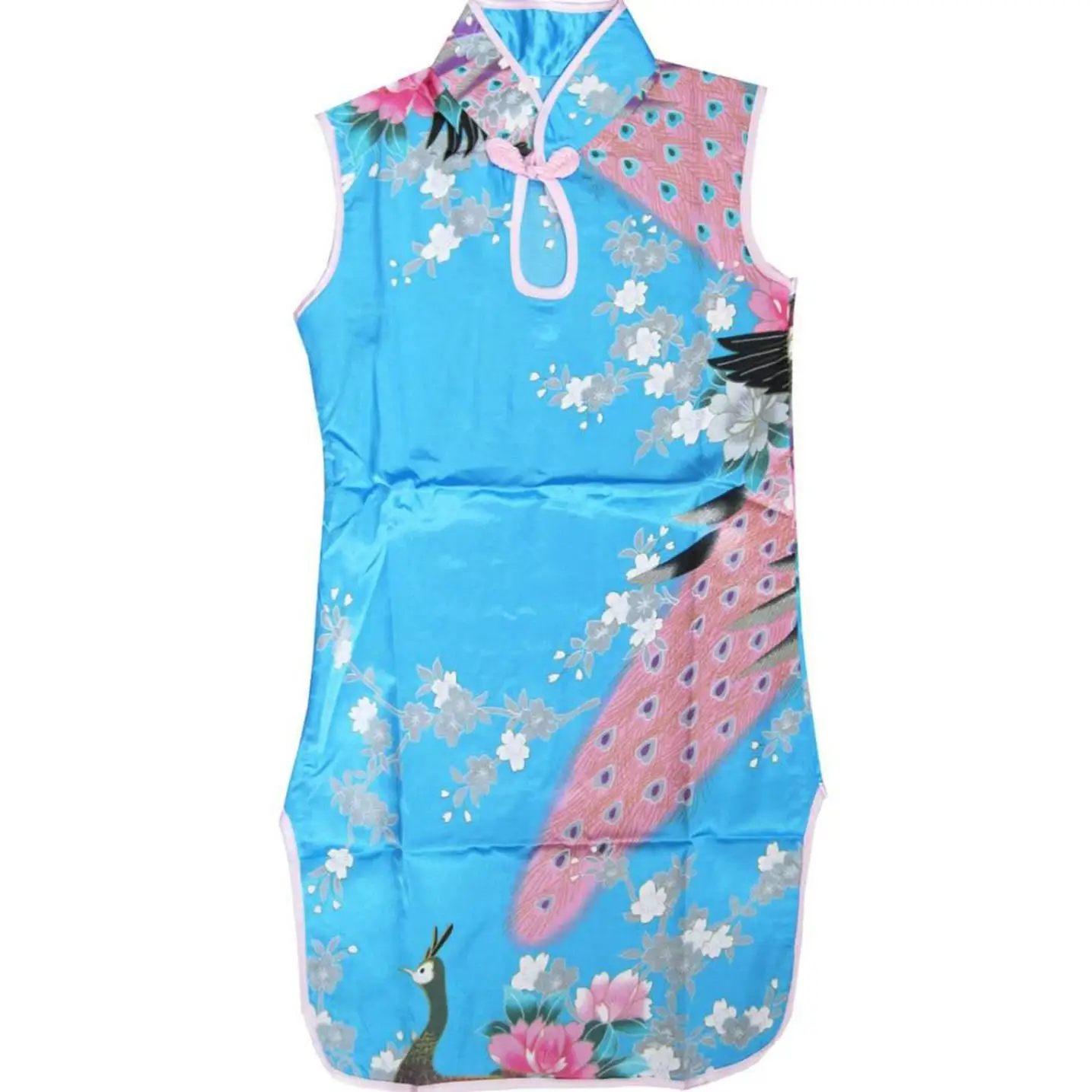 Sunny Fashion платья для девочек платье Цветок Девушка Платье Синий Павлин Шелк Cheongsam