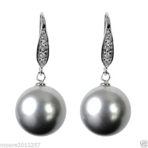 

12mm Beautiful south sea grey Shell Pearl Silver hook Earrings