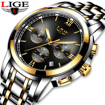 

LIGE New Luxury Luminous Watches Men Waterproof Stainless Steel Analogue Wrist Watch Chronograph Date Quartz Watch Montre Homme