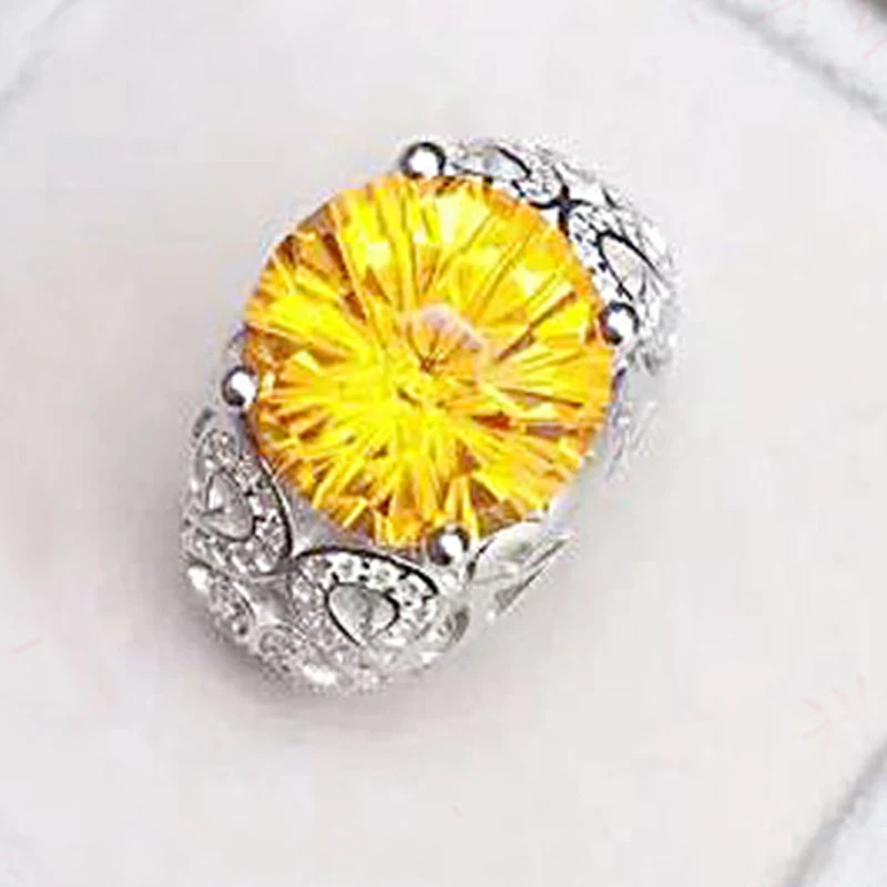 

Anillo grande Flor de llama anillo citrino 925 piedra preciosa Natural plata mujeres VVS compromiso anillo de fiesta regalo joyería fina
