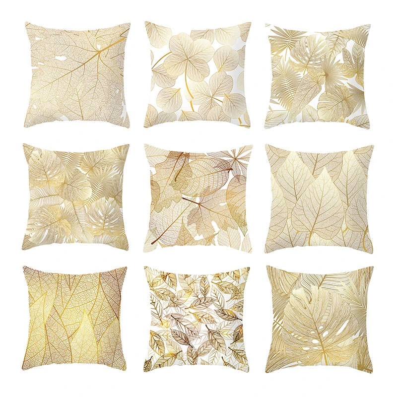 

Luxury Golden Flowers Leaves Pillow Cases Polyester Home Throw Cover Pillowcases 45*45 Soft Bedroom Home Office Decorative