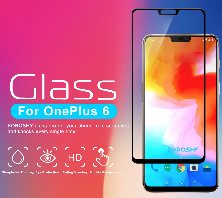 KOROSHY 9H Full Cover Tempered Glass for OnePlus 6 One Plus 6 OnePlus6 1+6 Screen Protector Real 2.5D Toughened Glass Film Black (4)