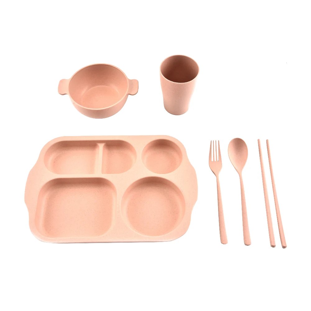 Набор из 6 предметов Пшеничная солома инновационная детская посуда отсек сетка детская тарелка чаша чашка вилка ложка палочки для еды