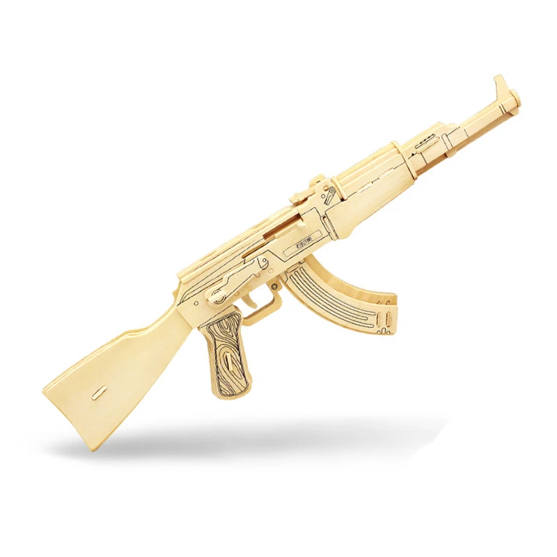 3D головоломка DIY Сборная модель военный деревянный натуральный игрушечный пистолет оружие наборы паззлов для взрослых детей развивающие игрушки ручной работы - Цвет: AK