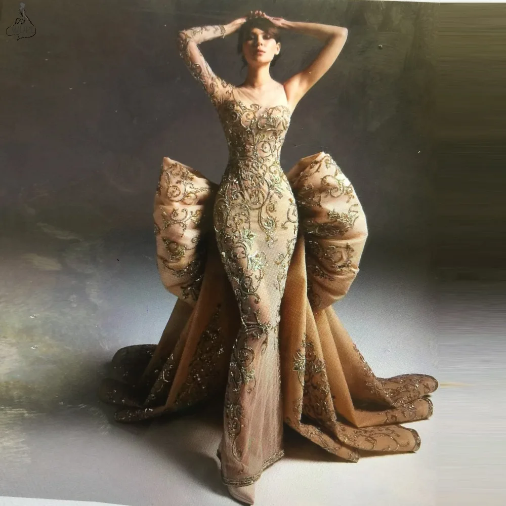 Haute Couture Mermaid Prom Dress 2019 Unique One Shoulder Lace Sheer