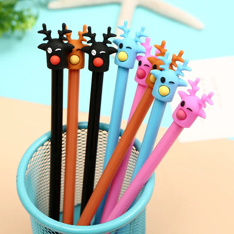 

48pcs/pack 0.5mm Black Ink Creative Cartoon Deer Students Gel Pen Unisex Water Ink Pen Sign Pen Christmas Pen