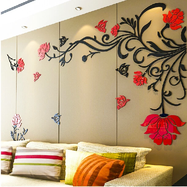 Best Price NEW 3D Rose Flower Wall Sticker Removable Acrylic Home Decor Decal Wallpaper Bedroom Dining Room Vinyl DIY Art Wall Stickers