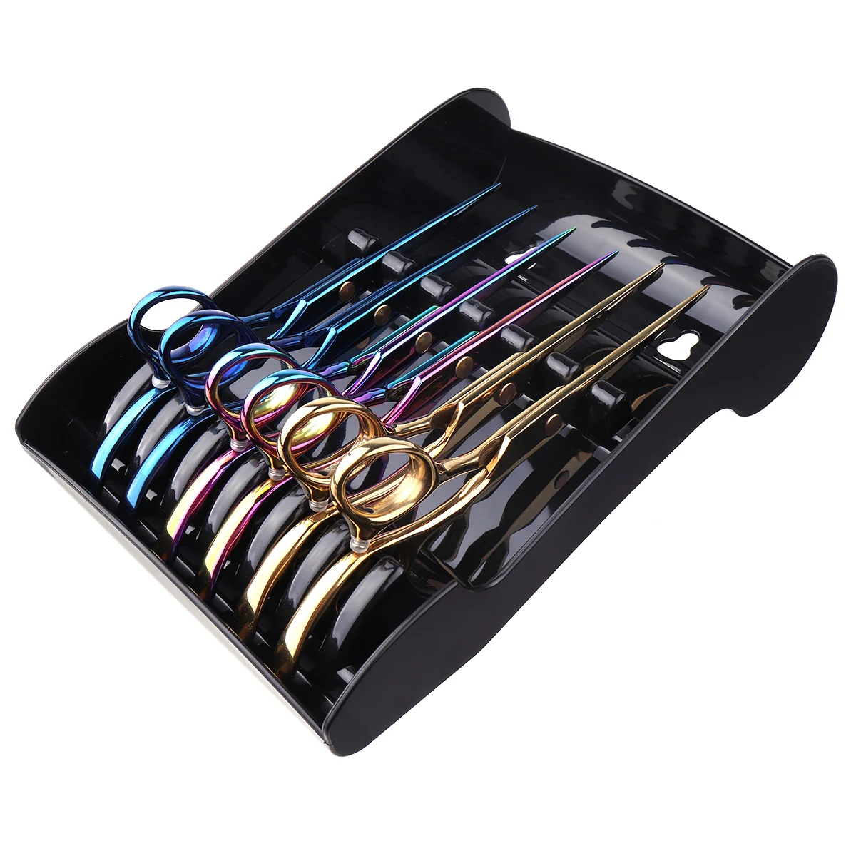 

6 Slot Hair Scissor Holder Rack Barber Hair Trimmer Tools Salon Shears Shelf Stand Case With 2 Sucker