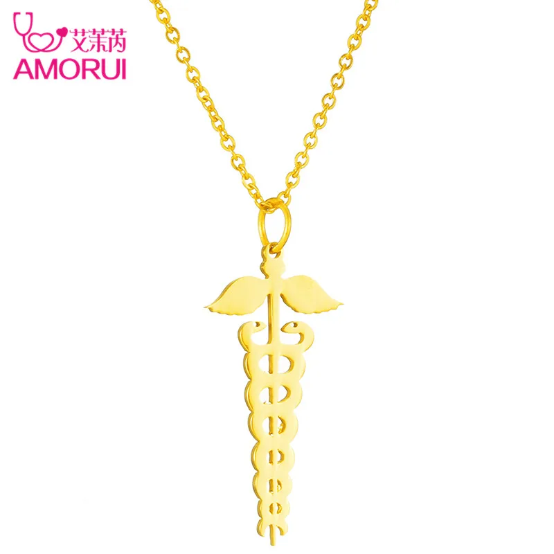 AMORUI Модные женские медицинские знак ожерелья и кулоны из нержавеющей стали для