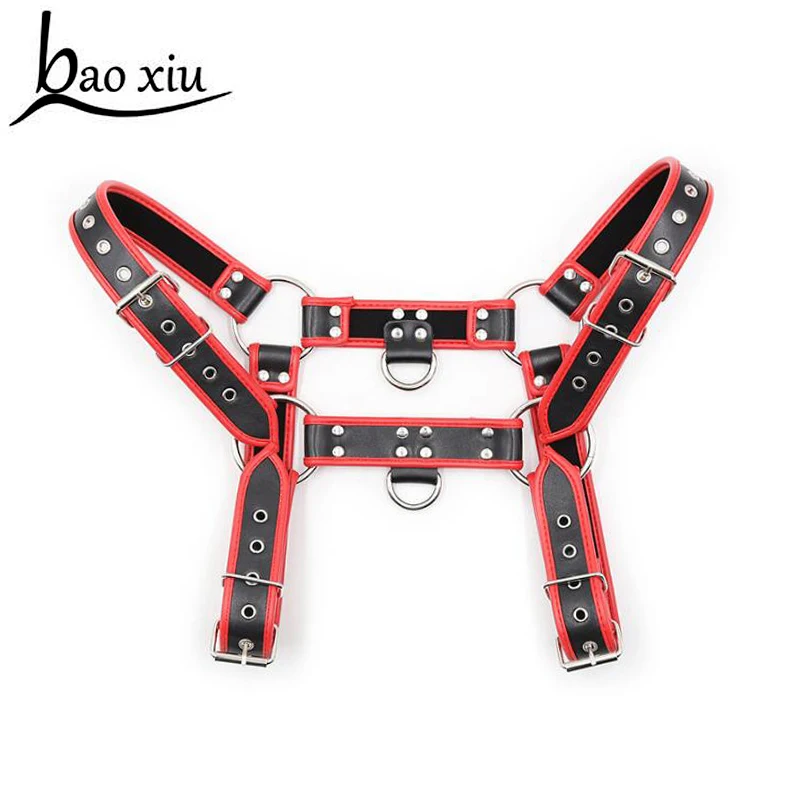 

New Men Lingerie Faux Leather Adjustable Body Chest leather Harness Bondage Costume Buckles Fashion Sexy metal silver O-rings