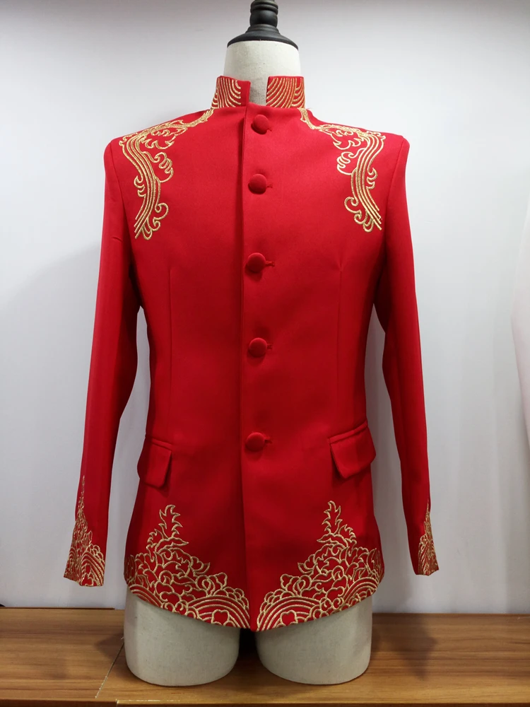 Performance Blazer Scène Nuit White Mâle Veste red Afficher black blue Bal Motif Parti Rouge Boîte Marié Danseur Bleu Costume Chanteur Mariage Mince Manteau De 3Lqj5AR4