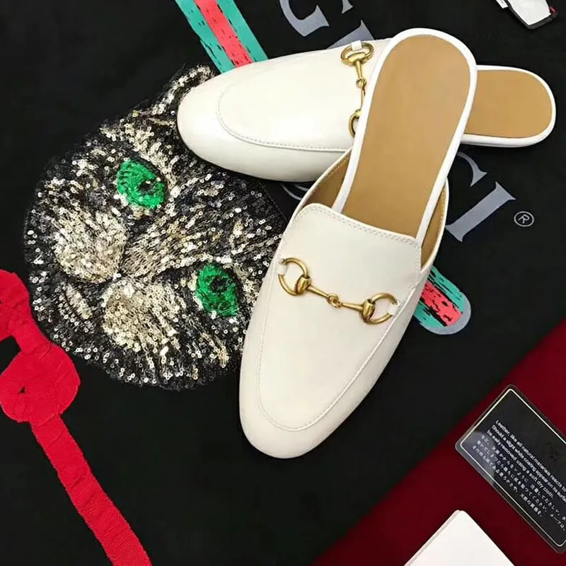

Brand luxury 2018 new summer baotou dew shoes slippers leather top layer high quality leather women's slippers