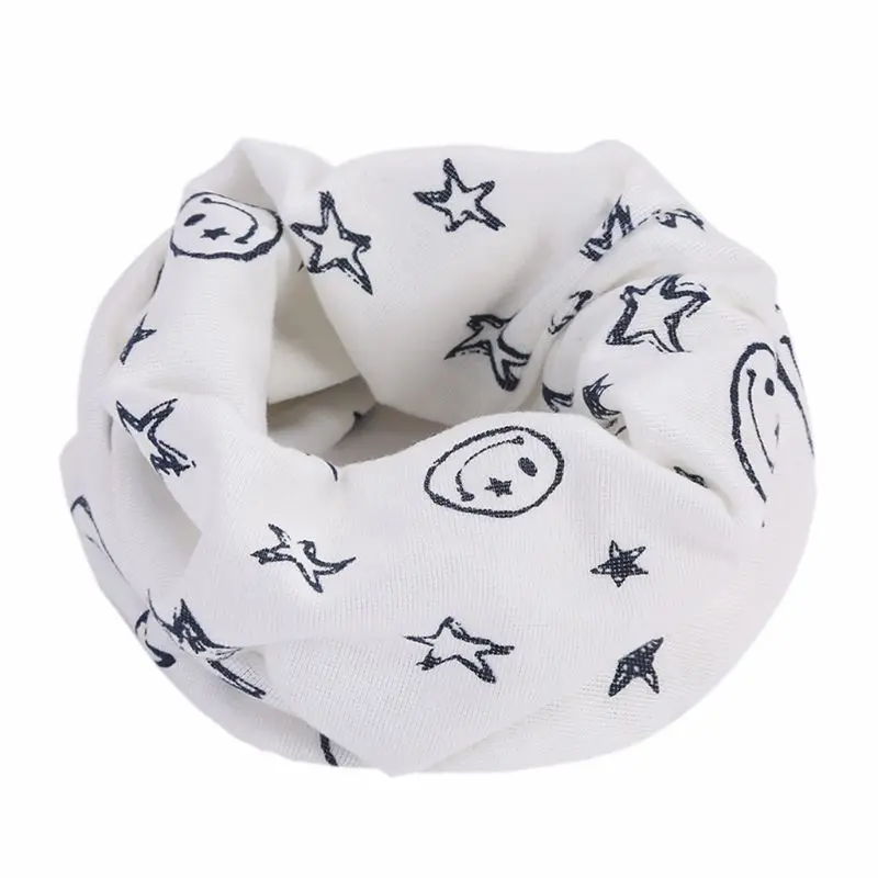 Детский хлопковый бесконечный петлевой шарф со смайликом и принтом со звездой, кольцо на шею, теплый однотонный - Цвет: NO.W
