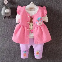 Новая Осенняя детская одежда для девочек, комплект из 3 предметов: жилет+ футболка+ штаны, спортивные костюмы для малышей, Повседневные детские модные костюмы в стиле куклы