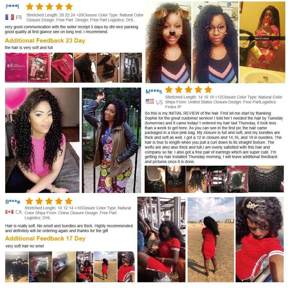 BEAUDIVA Brazilian Hair Weave Deep Wave 1 or 3 Bundles With Closure 100% Human Hair Bundles With Closure Remy Hair Extensions