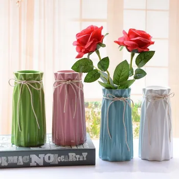

Flone Artificial Flower Vase Color Hemp Rope Ceramic Plant Vase Simple Creative Floral Home Decoration Flowers Pot Ornaments Art