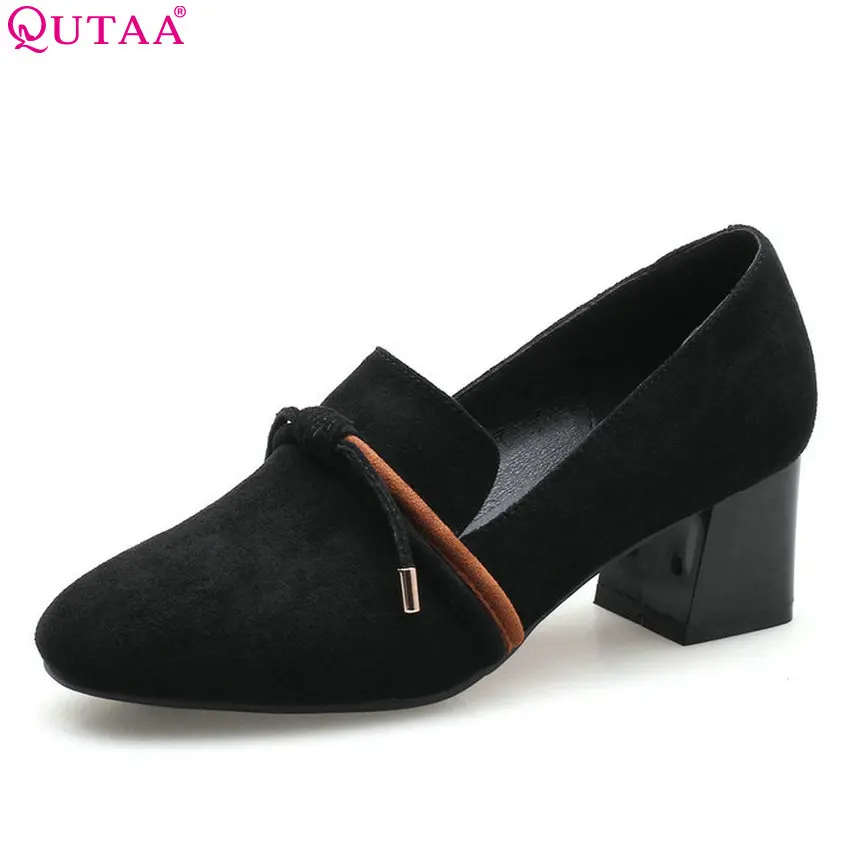 

QUTAA 2018 Women Pumps Square Toe Fashion Flock Suqare High Heel Platform Casualslip on All Match Ladies Pumps Size 34-40