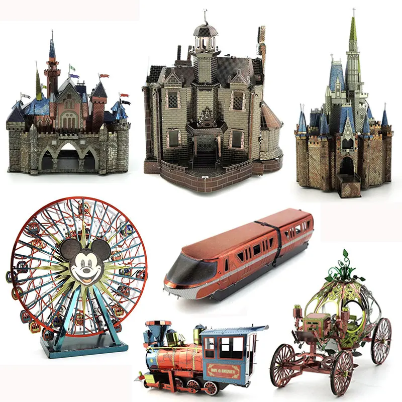 

3D Metal Puzzle Model Colorful Locomotive Ghost Castle Manual Education Puzzle Desktop Display Intelligence Adult Kids Toys