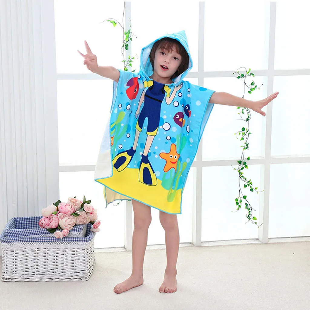 Детское пляжное банное полотенце с капюшоном с принтом акулы, мягкое пончо для бассейна, накидка для мальчиков, детский банный халат#15