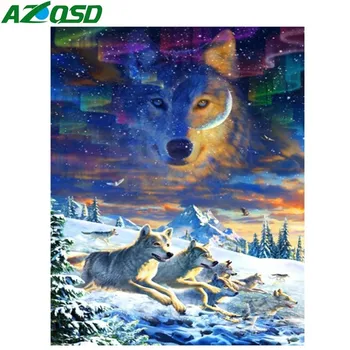 

AZQSD Diamond Embroidery Animal Needlework Patterns Diamond Painting Animal Wolf Cross Stitch Square Rhinestone Home Decor Gift
