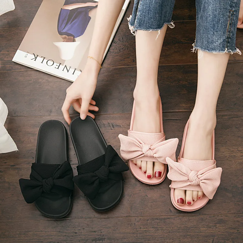 

Summer Bow Slippers Women Slide Sandals Slides Flats Beach Slides Home Slippers Slip On Sandals Women Shoes Bothe Flip Flops