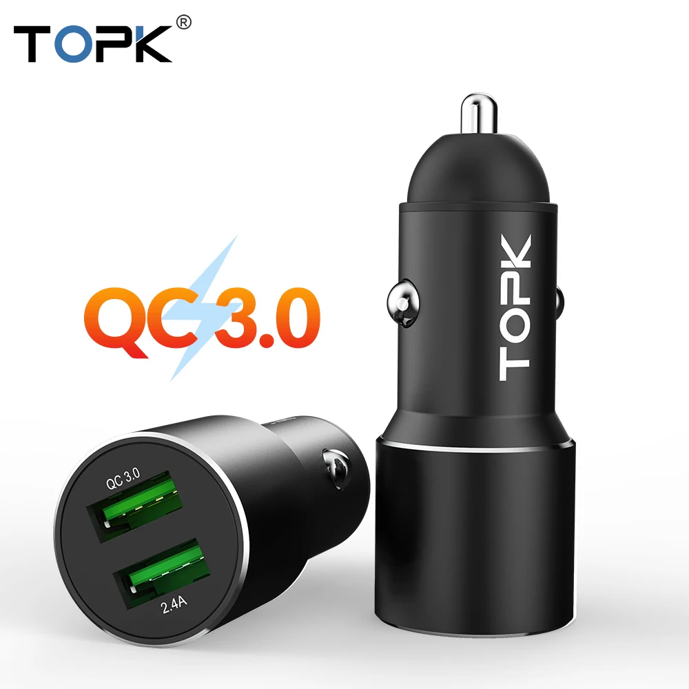 TOPK Dual USB Автомобильное зарядное устройство для iPhone Xiaomi Sansmsung Quick Charge 3,0 быстрое зарядное устройство автомобильное зарядное устройство телефон зарядное устройство адаптер в автомобиль