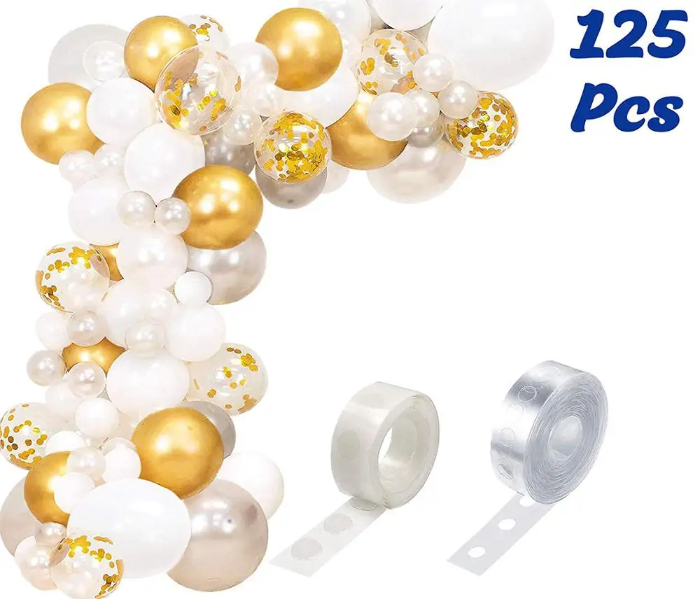 

Balloon Arch 0f White Silver Gold Confetti Balloons for party suppies.