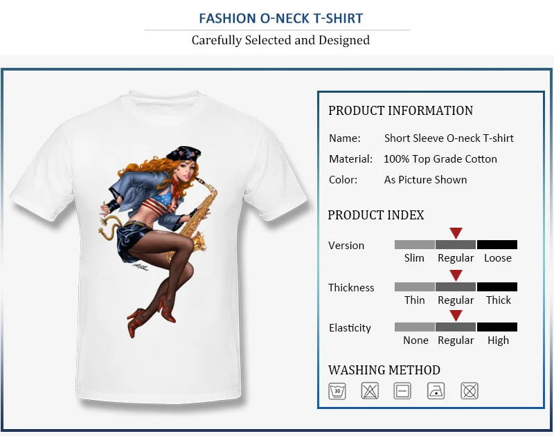 Cool Saxophone Playing Redhead Pinup Tops Shirt New Fashion Crew Neck Funny Short Sleeve 100% Cotton Student T Shirt Tee Shirts Cool Saxophone Playing Redhead Pinup