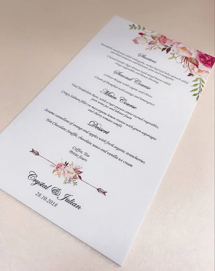 us 242 0 me05 customized floral wedding menu cards in cards invitations from home garden on aliexpress com alibaba group wedding menu cards
