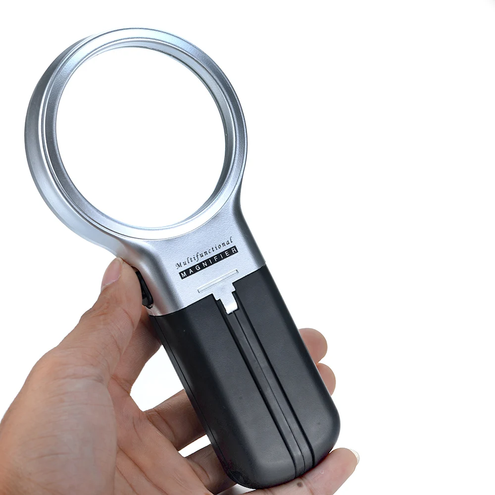 

High Quality ABS&Acrylic Magnifying power 3X Handheld Magnifier with 2 White LED Bulb desktop dual-purpose Magnifier