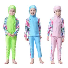 Купальники для девочек мусульманин Хуэй национальности консервативная Разделение купальник дети быстрое высыхание с принтом и длинными рукавами Толстовка Surf