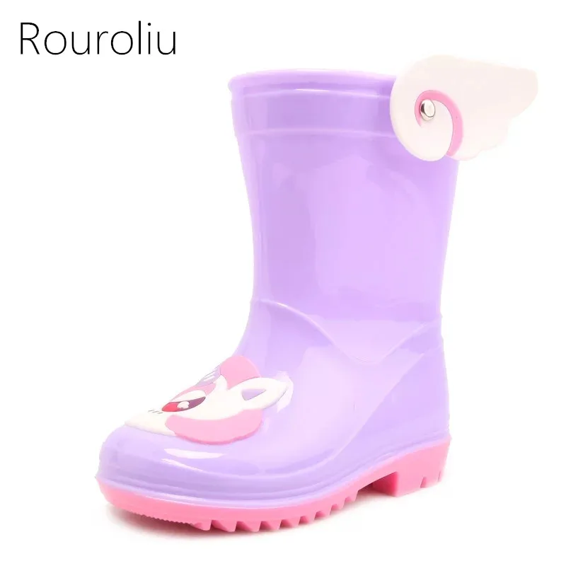 

Rouroliu Baby Boys Girls Comfortable Non-Slip PVC Water Shoes Kid's Cute Fashion Waterproof Mid-Calf Cartoon Rain Boots CR5