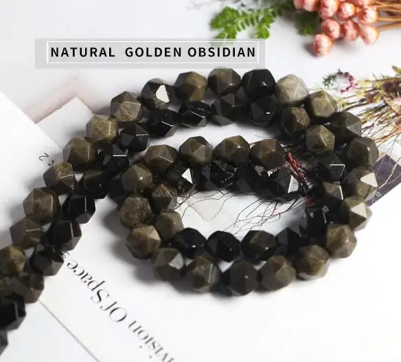 6mm~12mm Natural Tiger eye stone Diamond Cutting Faceted Stone Round Loose Beads bracelet can DIY JD Stone beads free shipping - Цвет: GOLDEN OBSIDIAN