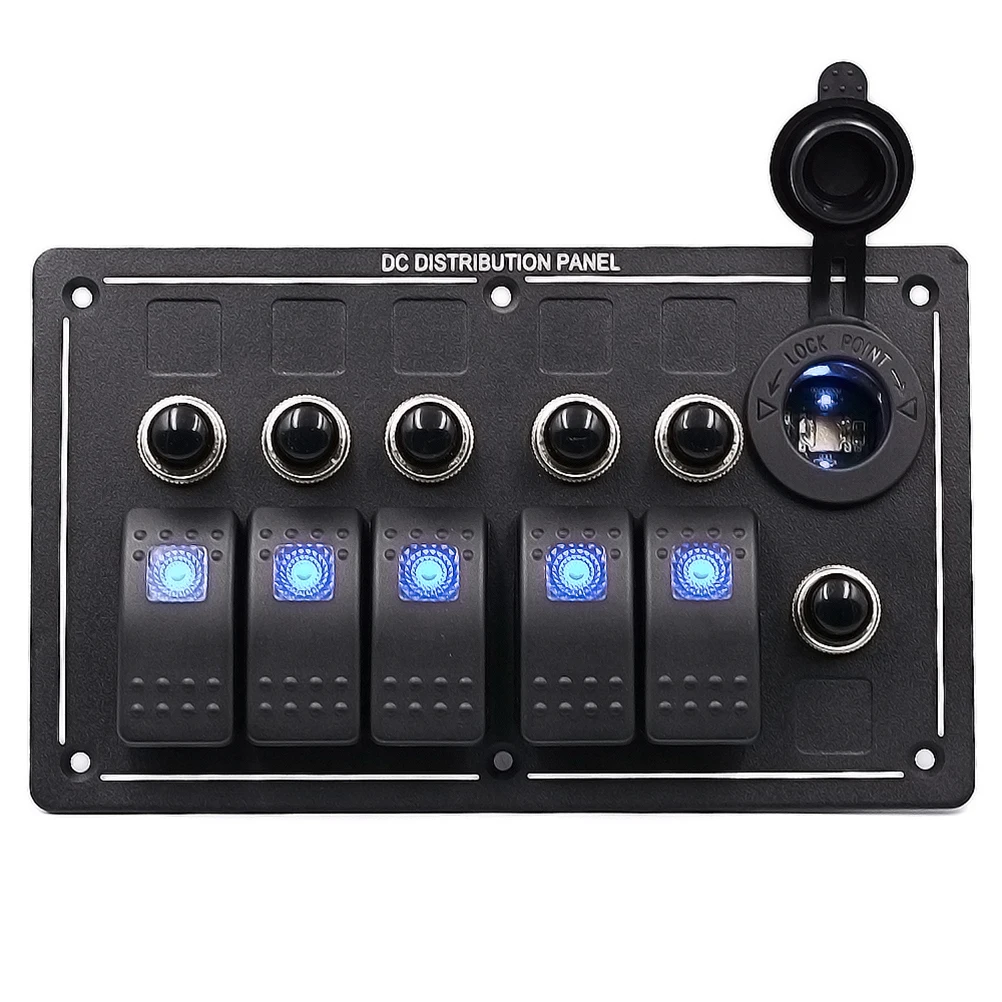 

5 Gang Aluminium LED Rocker & CIG Socket & Circuit Breaker Waterproof Marine/boat/rv Switch Panel