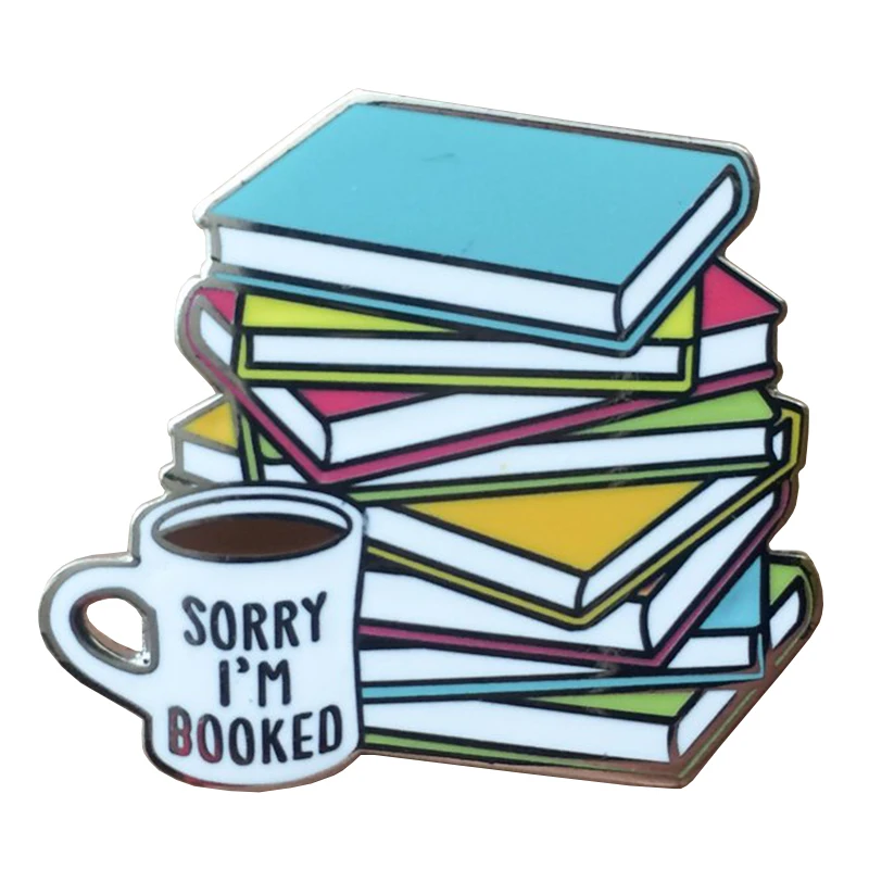 

Sorry I'm booked enamel pin coffee and books brooch introvert bookworm badge reading and librarian gift