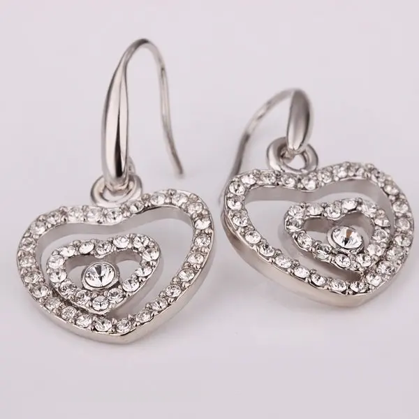 Wholesale Fashion Jewelry Rhodium Gold Hearts In White Diamond Hoop Drop Hook Stud Earrings GE103 | Украшения и аксессуары