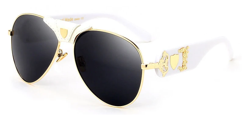 Новые модные солнцезащитные очки, металлическая кожа, декоративная оправа, роскошные брендовые дизайнерские женские зеркальные солнцезащитные очки, мужские UV400 оттенки 1013R - Цвет линз: Gold And White Frame