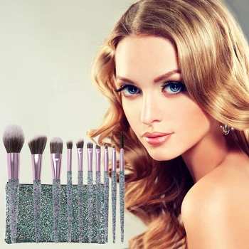 

10pcs Professional Makeup Brush Set Cosmetic Make up Beauty Tools with Shiny Acrylic Glitter Handle for Beginners Women